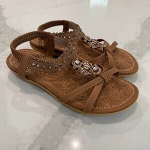 Alicegana Jeweled Elastic Slingback Bohemian Sandals Women's 39 Brown Comfort